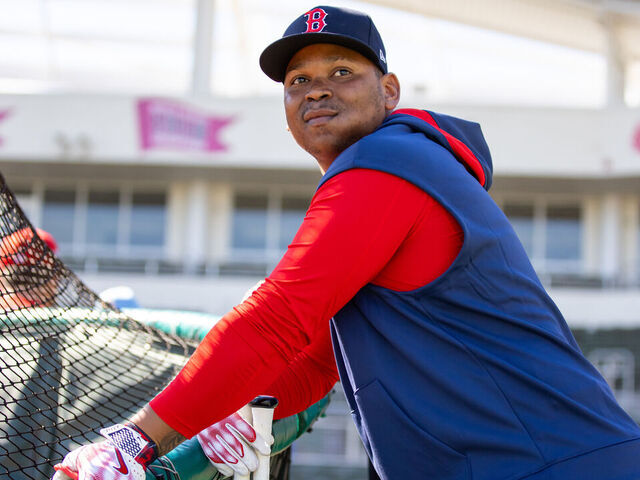 FORT MYERS, FL - FEBRUARY 26: Rafael Devers #11 of the Boston Red Sox takes batting practice prior to the game between the Tampa Bay Rays and the Boston Red Sox at JetBlue Park at Fenway South on Wednesday, February 26, 2025 in Fort Myers, Florida.