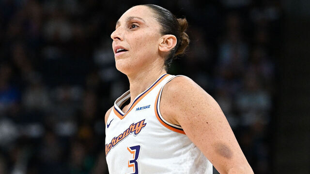 MINNEAPOLIS, MINNESOTA - SEPTEMBER 25: Diana Taurasi #3 of the Phoenix Mercury looks on in the first quarter in Game Two of Round One of the WNBA Playoffs against the Minnesota Lynx at Target Center on September 25, 2024 in Minneapolis, Minnesota.