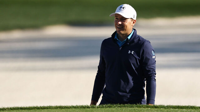 PONTE VEDRA BEACH, FLORIDA - MARCH 13: Jordan Spieth of the United States reacts to holing out from the bunker on the 11th hole during the first round of THE PLAYERS Championship on the Stadium Course at TPC Sawgrass on March 13, 2025 in Ponte Vedra Beach, Florida.