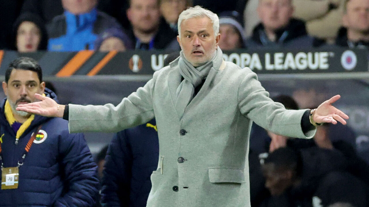 Fenerbahce manager Jose Mourinho during the UEFA Europa League round of sixteen second leg match at Ibrox Stadium, Glasgow. Picture date: Thursday March 13, 2025.