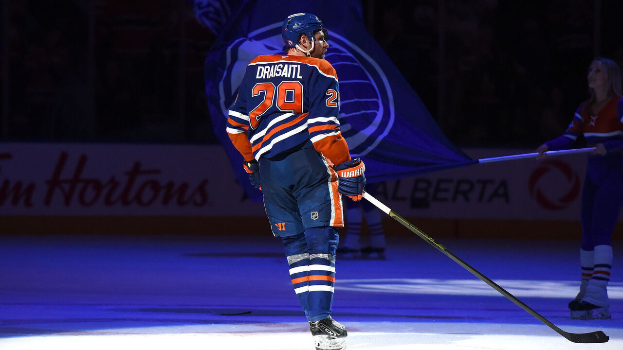EDMONTON, CANADA - MARCH 6: Leon Draisaitl #29 of the Edmonton Oilers is recognized as a game star following the game against the Montreal Canadiens at Rogers Place on March 6, 2025, in Edmonton, Alberta, Canada.