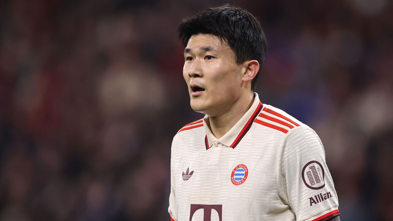 LEVERKUSEN, GERMANY - MARCH 11: Kim Min-Jae of Bayern Muenchen reacts during the UEFA Champions League 2024/25 UEFA Champions League 2024/25 Round of 16 second leg match between Bayer 04 Leverkusen and FC Bayern München at on March 11, 2025 in Leverkusen, Germany.
