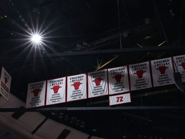 CHICAGO, IL - NOVEMBER 22: Chicago Bulls Championship banners during the Emirates NBA Cup game on November 22, 2024 at United Center in Chicago, Illinois. Mandatory Copyright Notice: Copyright 2024 NBAE