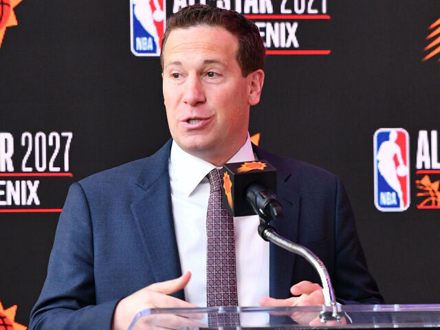 PHOENIX, AZ - MARCH 7: Mat Ishbia speaks during a press conference announcing Phoenix as the host of the NBA All-Star 2027 on March 7, 2024 at Footprint Center in Phoenix, Arizona. Mandatory Copyright Notice: Copyright 2024 NBAE