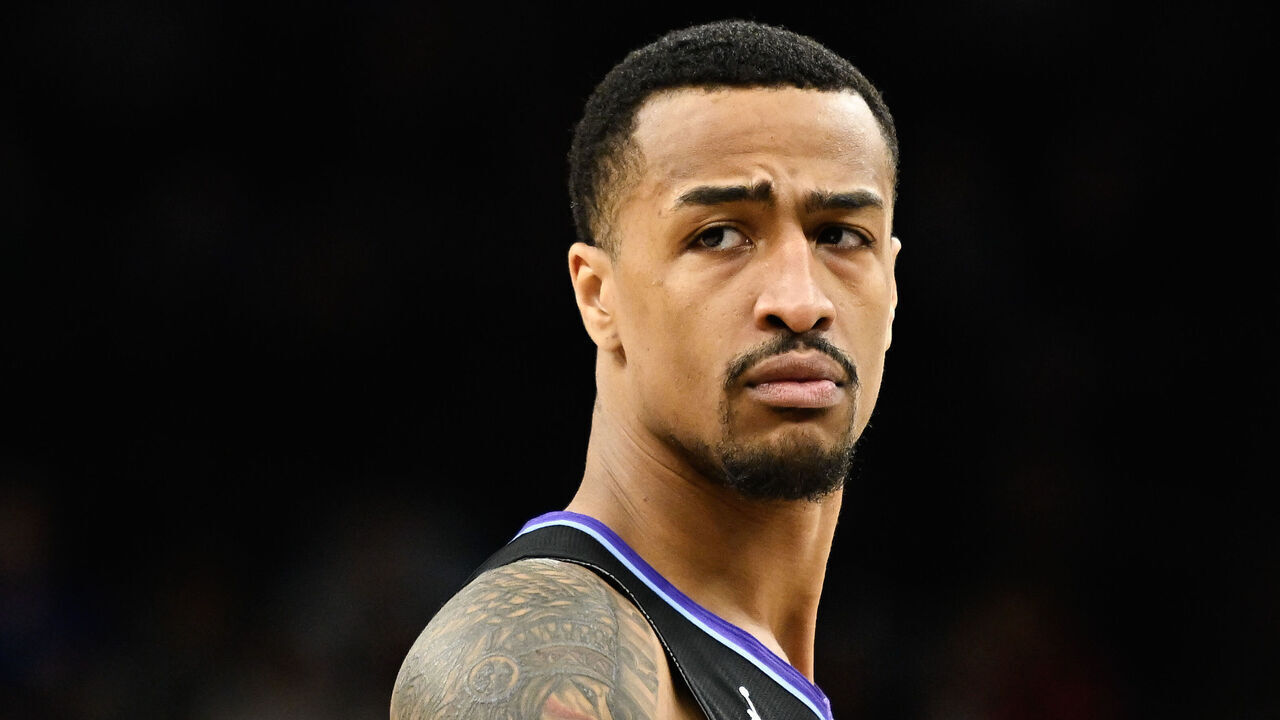 SALT LAKE CITY, UTAH - FEBRUARY 28: John Collins #20 of the Utah Jazz looks on during the first half of a game against the Minnesota Timberwolves at Delta Center on February 28, 2025 in Salt Lake City, Utah.