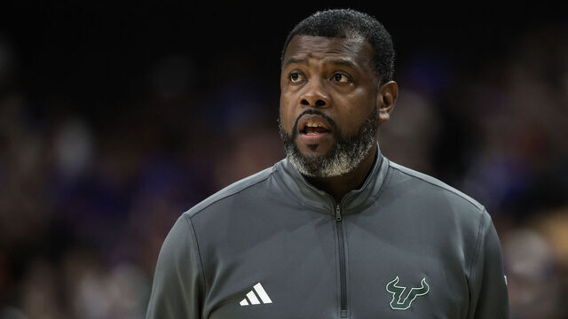 JACKSONVILLE, FLORIDA - NOVEMBER 04: Head coach Ben Fletcher of the South Florida Bulls looks on during the first half of a game against the Florida Gators at VyStar Veterans Memorial Arena on November 04, 2024 in Jacksonville, Florida.