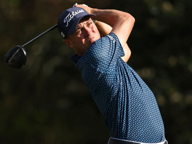 PONTE VEDRA BEACH, FLORIDA - MARCH 14: Justin Thomas of the United States plays his shot from the 15th tee during the second round of THE PLAYERS Championship on the Stadium Course at TPC Sawgrass on March 14, 2025 in Ponte Vedra Beach, Florida.