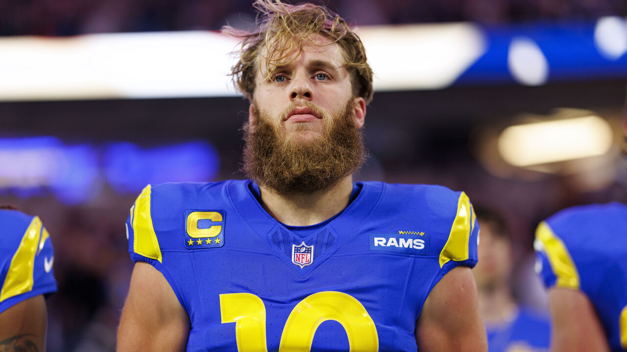 INGLEWOOD, CALIFORNIA - DECEMBER 28: Wide receiver Cooper Kupp #10 of the Los Angeles Rams stands on the sidelines during the national anthem prior to an NFL football game against the Arizona Cardinals, at SoFi Stadium on December 28, 2024 in Inglewood, California.