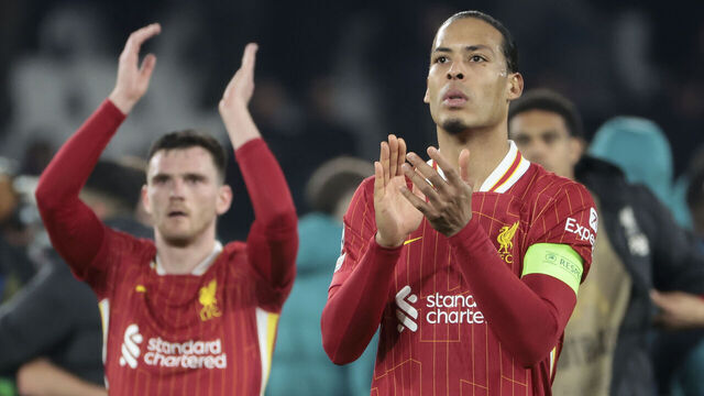 PARIS, FRANCE - MARCH 5: Virgil Van Dijk of Liverpool salutes the supporters following the UEFA Champions League 2024/25 UEFA Champions League 2024/25 Round of 16 first leg match between Paris Saint-Germain (PSG) and Liverpool FC (Reds) at Parc des Princes stadium on March 5, 2025 in Paris, France.