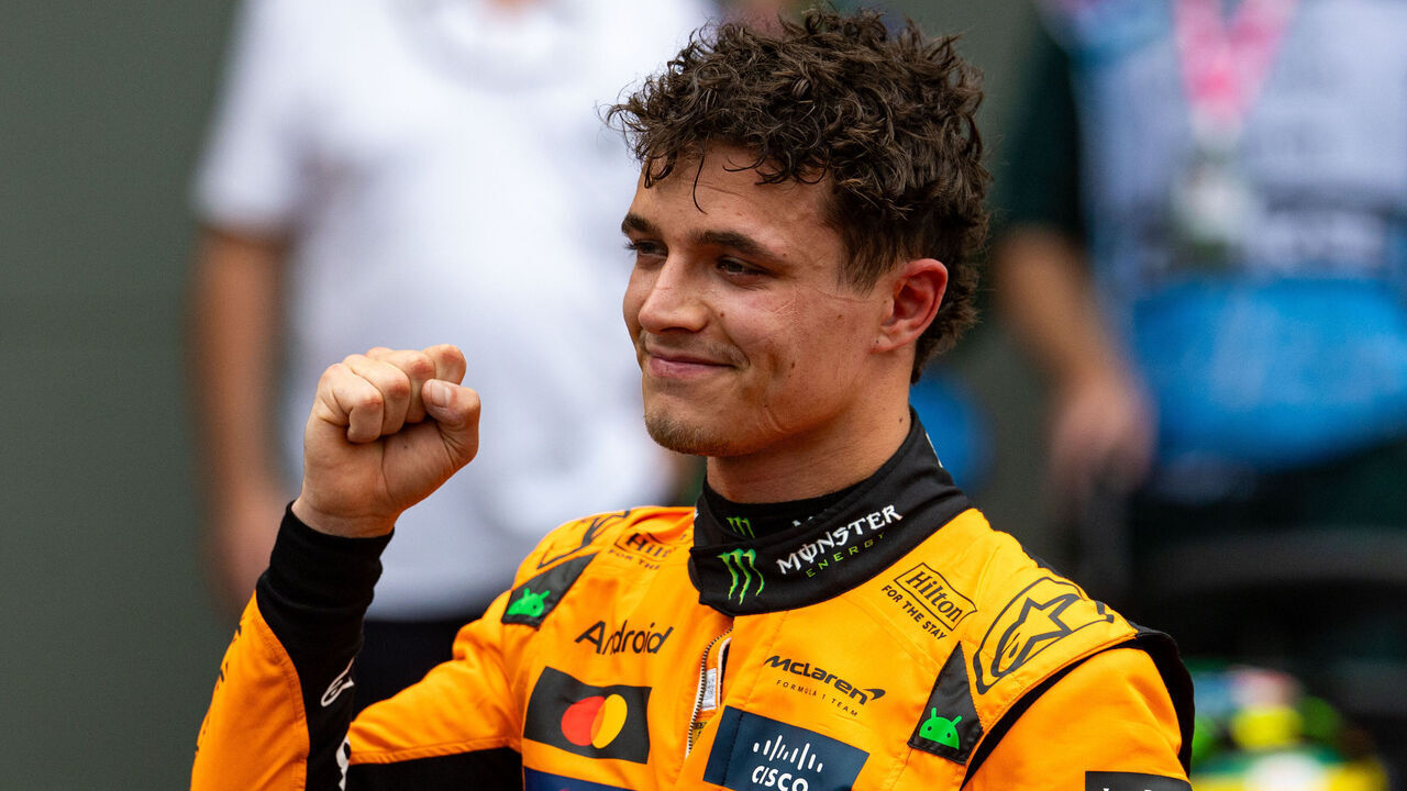 MELBOURNE, AUSTRALIA - MARCH 15: Lando Norris of Great Britain and McLaren celebrates in parc ferme during qualifying ahead of the F1 Grand Prix of Australia at Albert Park Grand Prix Circuit on March 15, 2025 in Melbourne, Australia.