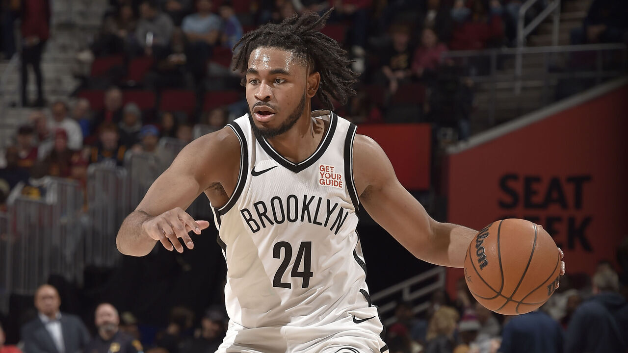 CLEVELAND, OH - MARCH 11: Cam Thomas #24 of the Brooklyn Nets dribbles the ball during the game against the Cleveland Cavaliers on March 11, 2025 at Rocket Mortgage FieldHouse in Cleveland, Ohio. NOTE TO USER: User expressly acknowledges and agrees that, by downloading and/or using this Photograph, user is consenting to the terms and conditions of the Getty Images License Agreement. Mandatory Copyright Notice: Copyright 2025 NBAE