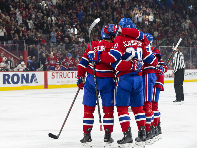 MONTREAL, CANADA- MARCH 15: Patrik Laine #92 of the Montreal Canadiens celebrates after scoring a goal during the first period of the NHL regular season game between the Montreal Canadiens and the Florida Panthers at the Bell Centre on March 15, 2025 in Montreal, Quebec, Canada.