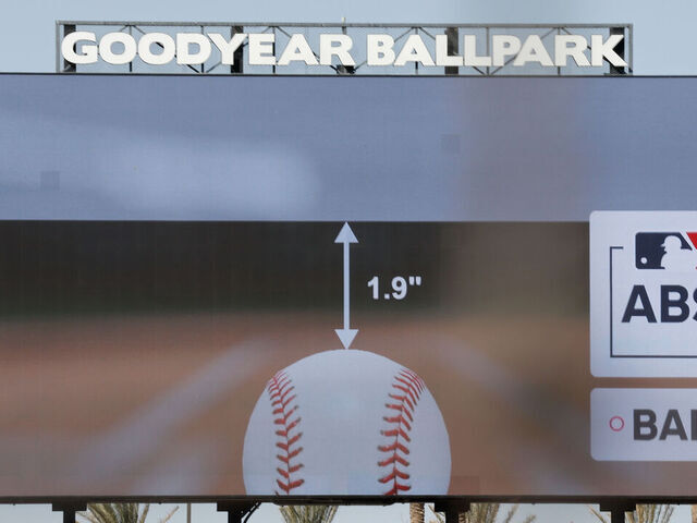 GOODYEAR, ARIZONA - FEBRUARY 27: A general view of the scoreboard during an ABS challenge in the sixth inning of the game between the Cincinnati Reds and the Arizona Diamondbacks during a spring training game at Goodyear Ballpark on February 27, 2025 in Goodyear, Arizona.