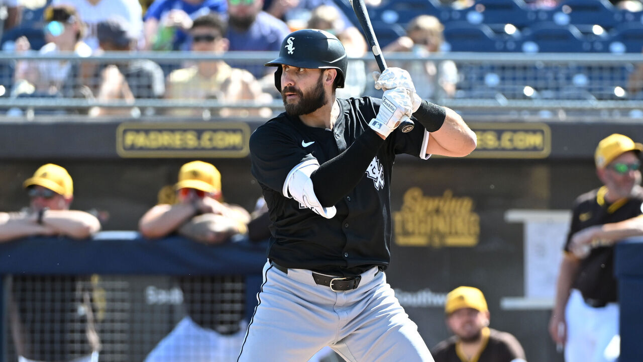 PEORIA, ARIZONA - MARCH 11: Joey Gallo #17 of the Chicago White Sox gets ready in the batters box against the San Diego Padres during a spring training game at Peoria Stadium on March 11, 2025 in Peoria, Arizona.