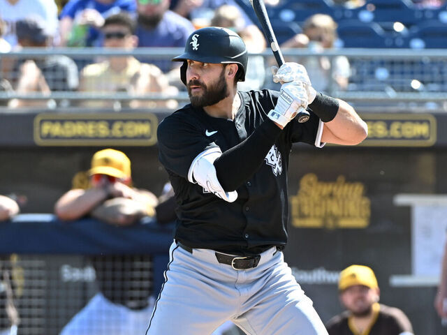 PEORIA, ARIZONA - MARCH 11: Joey Gallo #17 of the Chicago White Sox gets ready in the batters box against the San Diego Padres during a spring training game at Peoria Stadium on March 11, 2025 in Peoria, Arizona.