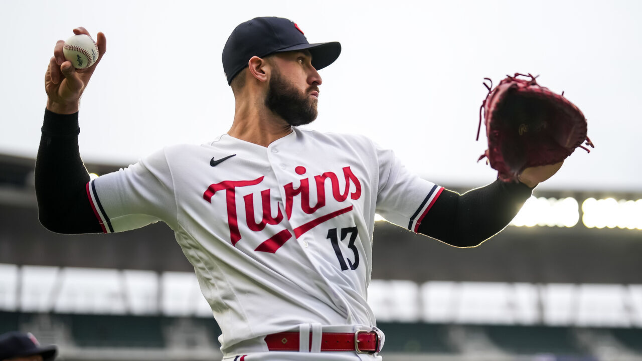 MINNEAPOLIS, MN - APRIL 27: Joey Gallo #13 of the Minnesota Twins throws against the Kansas City Royals on April 27, 2023 at Target Field in Minneapolis, Minnesota.