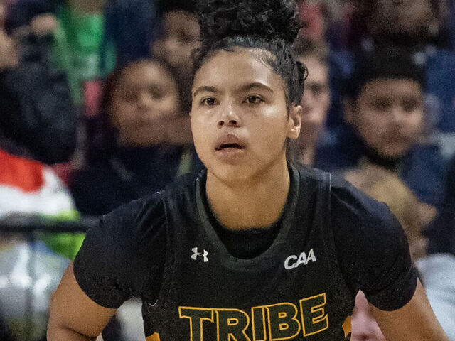 COLLEGE PARK, MD - DECEMBER 19: William & Mary Tribe guard Bella Nascimento (5) dribbles forward during a women's college basketball game between the Maryland Terrapins and the William & Mary Tribe on December 19, 2024, at Xfinity Center, in College Park, Maryland.