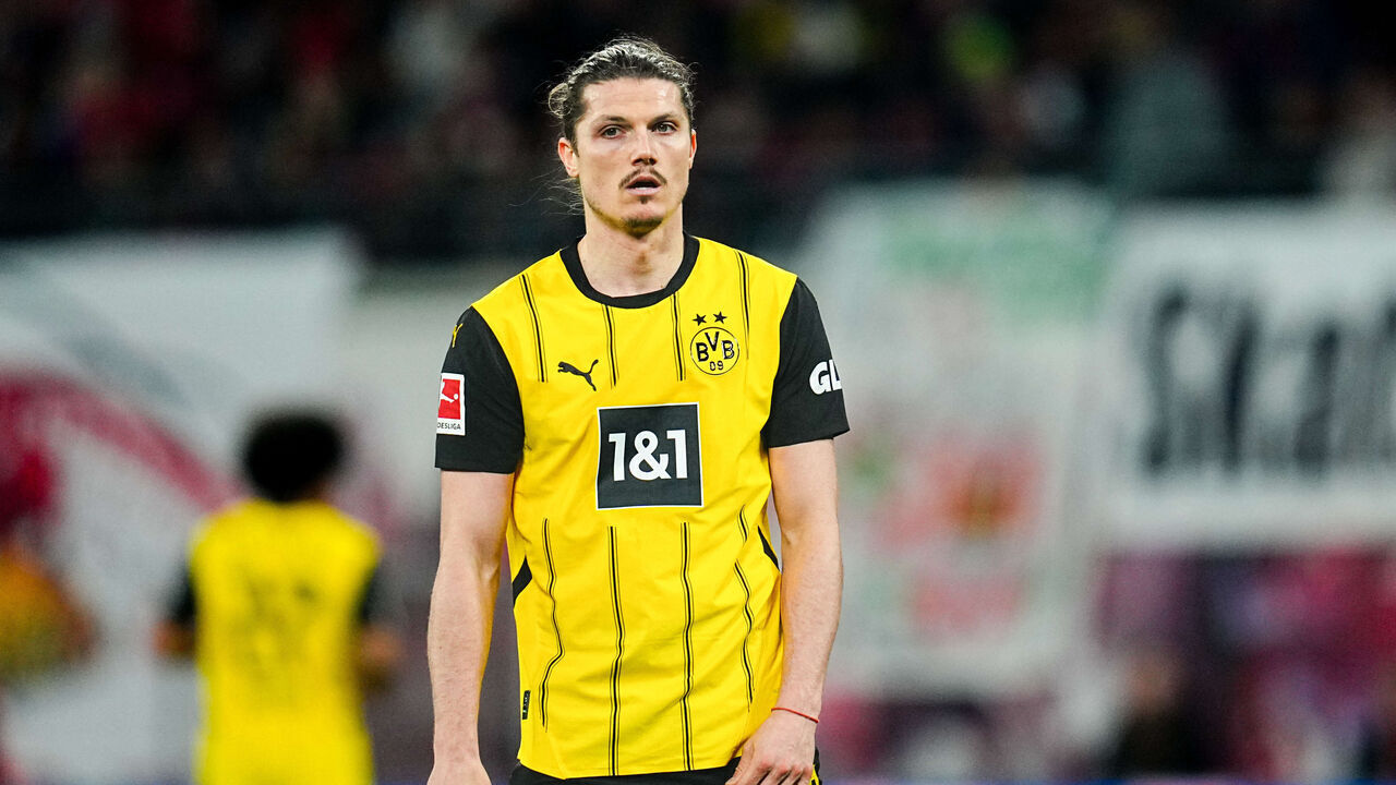 Marcel Sabitzer of Borussia Dortmund looks on during the 1. Bundesliga match between RB Leipzig and Borussia Dortmund at Red Bull arena, Leipzig, Germany on March 15, 2025.