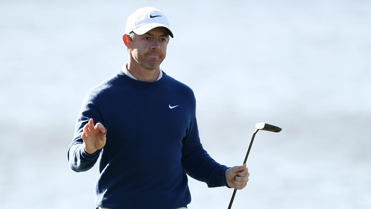 PONTE VEDRA BEACH, FLORIDA - MARCH 17: Rory McIlroy of Northern Ireland reacts on the 18th green during the playoff in the final round of THE PLAYERS Championship on the Stadium Course at TPC Sawgrass on March 17, 2025 in Ponte Vedra Beach, Florida.