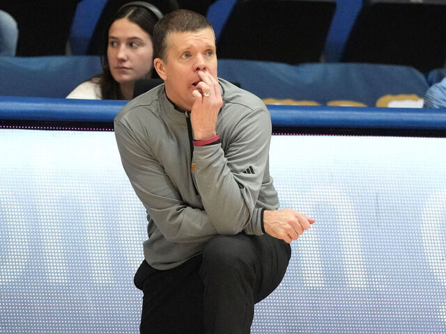 EMMITSBURG, MD - FEBRUARY 25: Head coach Tobin Anderson of the Iona Gaels looks on in the second half during a college basketball game against the Mount St. Mary's Mountaineers at the Knott Arena in Emmitsburg, Maryland.