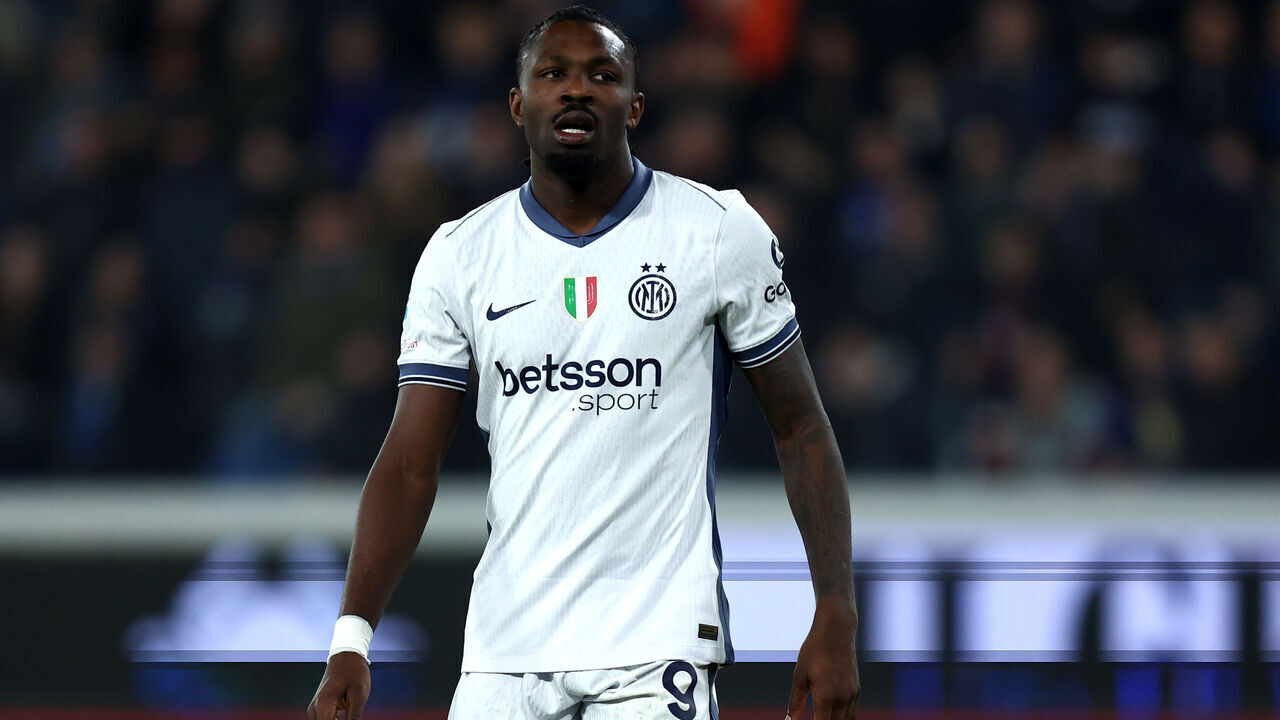 Bergamo, Italy - March 16: Marcus Thuram of Fc Internazionale looks on during the Serie A match between Atalanta and FC Internazionale at Gewiss Stadium on March 16, 2025 in Bergamo, Italy.