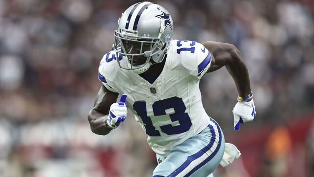 GLENDALE, ARIZONA - SEPTEMBER 24: Michael Gallup #13 of the Dallas Cowboys runs a route during an NFL football game between the Arizona Cardinals and the Dallas Cowboys at State Farm Stadium on September 24, 2023 in Glendale, Arizona.