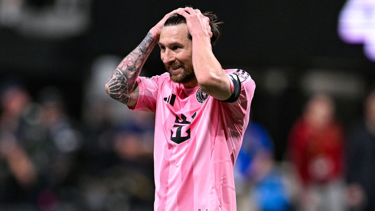 ATLANTA, GA MARCH 16: Lionel Messi #10 of Inter Miami reacts after missing a shot during the MLS match between Inter Miami CF and Atlanta United FC on March 16th, 2025 at Mercedes-Benz Stadium in Atlanta, GA.