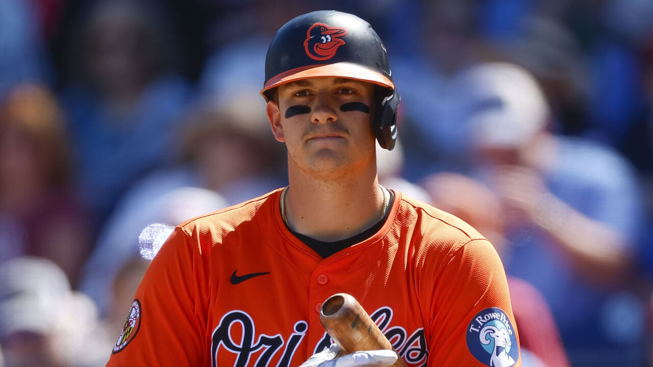 CLEARWATER, FLORIDA - MARCH 2: Coby Mayo #16 of the Baltimore Orioles walks up to the batter's box in the second inning during a spring training game against the Philadelphia Phillies at BayCare Ballpark on March 2, 2025 in Clearwater, Florida.