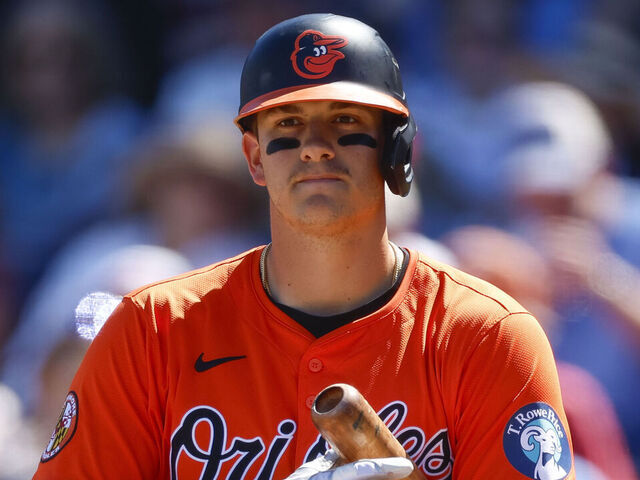 CLEARWATER, FLORIDA - MARCH 2: Coby Mayo #16 of the Baltimore Orioles walks up to the batter's box in the second inning during a spring training game against the Philadelphia Phillies at BayCare Ballpark on March 2, 2025 in Clearwater, Florida.
