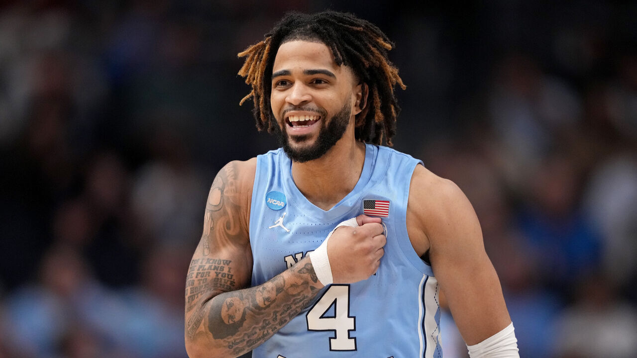 DAYTON, OHIO - MARCH 18: RJ Davis #4 of the North Carolina Tar Heels reacts during the second half in the First Four game of the NCAA Men's Basketball Tournament at University of Dayton Arena on March 18, 2025 in Dayton, Ohio.