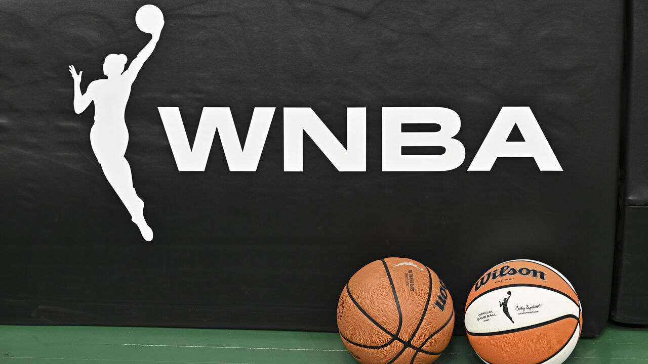 SEATTLE, WASHINGTON - AUGUST 30: A view of the WNBA logo before the game between the Seattle Storm and the New York Liberty at Climate Pledge Arena on August 30, 2024 in Seattle, Washington.