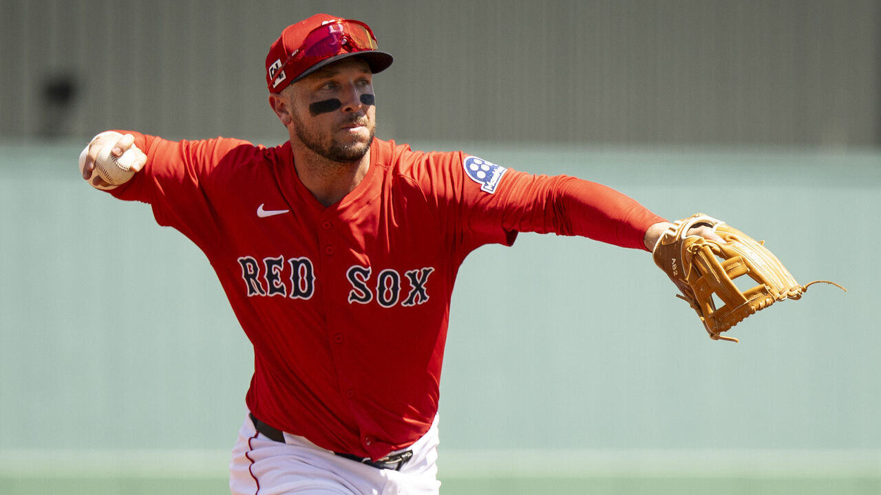 FORT MYERS, FLORIDA - MARCH 15: Alex Bregman #2 of the Boston Red Sox throws during the first inning of a spring training game against the Atlanta Braves at JetBlue Park at Fenway South in Fort Myers, Florida on March 15, 2025.