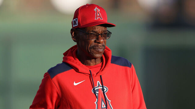 GLENDALE, ARIZONA - FEBRUARY 28: Manager Ron Washington #37 of the Los Angeles Angels walks onto the field prior to the spring training game against the Los Angeles Dodgers at Camelback Ranch on February 28, 2025 in Glendale, Arizona.