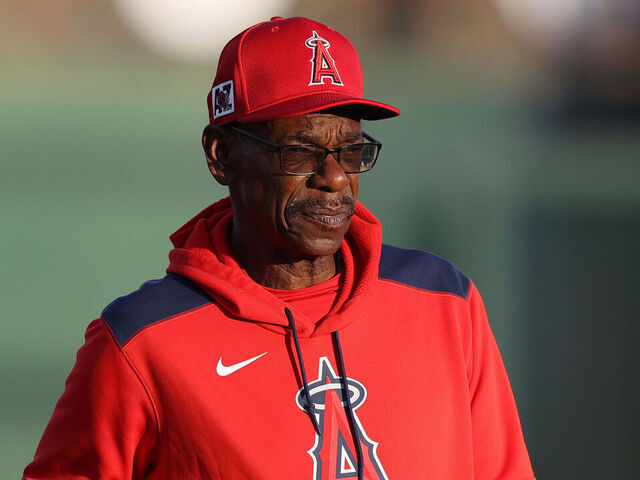 GLENDALE, ARIZONA - FEBRUARY 28: Manager Ron Washington #37 of the Los Angeles Angels walks onto the field prior to the spring training game against the Los Angeles Dodgers at Camelback Ranch on February 28, 2025 in Glendale, Arizona.