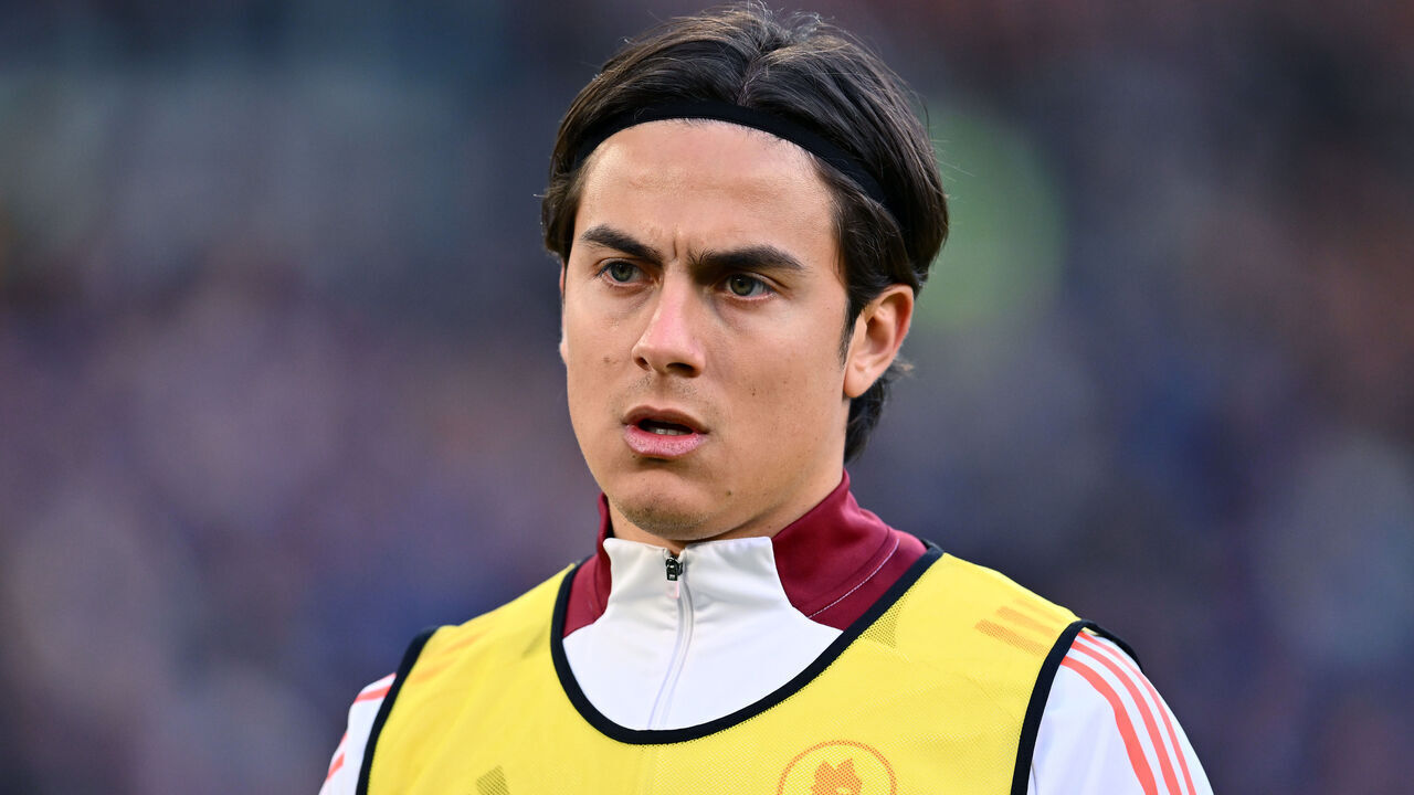 ROME, ITALY - MARCH 16: Paulo Dybala of Roma during warm up of the Serie A match between Roma and Cagliari at Stadio Olimpico on March 16, 2025 in Rome, Italy.