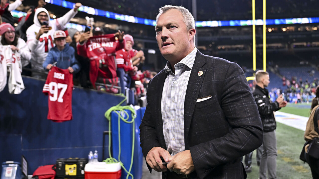 SEATTLE, WASHINGTON - OCTOBER 10: General manager John Lynch of the San Francisco 49ers walks on the field after the game against the Seattle Seahawks at Lumen Field on October 10, 2024 in Seattle, Washington. The San Francisco 49ers won 36-24.