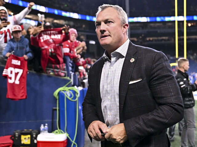 SEATTLE, WASHINGTON - OCTOBER 10: General manager John Lynch of the San Francisco 49ers walks on the field after the game against the Seattle Seahawks at Lumen Field on October 10, 2024 in Seattle, Washington. The San Francisco 49ers won 36-24.