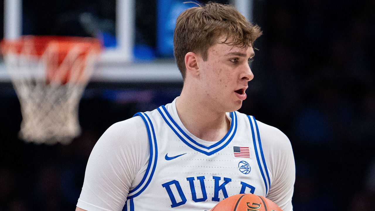 CHARLOTTE, NORTH CAROLINA - MARCH 13: Cooper Flagg #2 of the Duke Blue Devils plays against the Georgia Tech Yellow Jackets during the quarterfinal round of the ACC men's basketball tournament at Spectrum Center on March 13, 2025 in Charlotte, North Carolina.