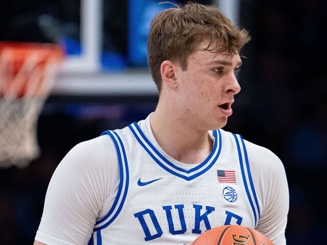 CHARLOTTE, NORTH CAROLINA - MARCH 13: Cooper Flagg #2 of the Duke Blue Devils plays against the Georgia Tech Yellow Jackets during the quarterfinal round of the ACC men's basketball tournament at Spectrum Center on March 13, 2025 in Charlotte, North Carolina.