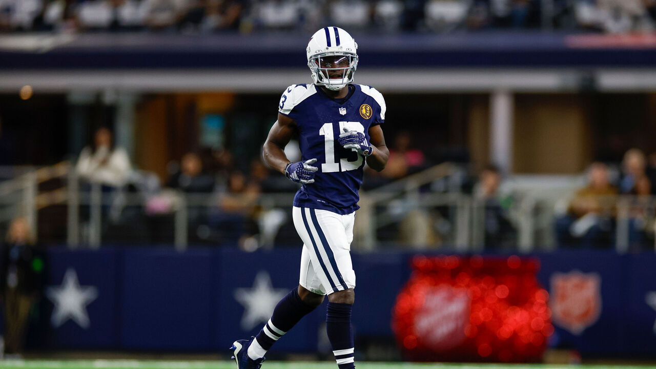 ARLINGTON, TEXAS - NOVEMBER 23: Michael Gallup #13 of the Dallas Cowboys lines up out wide against the Washington Commanders during the first half at AT&T Stadium on November 23, 2023 in Arlington, Texas.