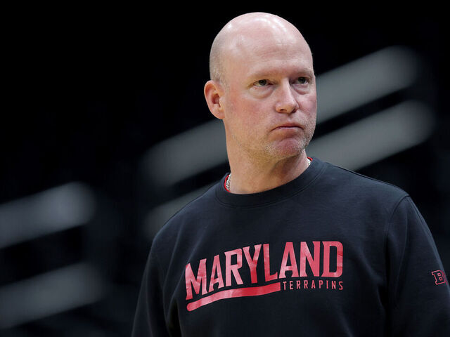 SEATTLE, WASHINGTON - MARCH 20: Head coach Kevin Willard of the Maryland Terrapins looks on during practice before the NCAA Men's Basketball Tournament First and Second Rounds at Climate Pledge Arena on March 20, 2025 in Seattle, Washington.