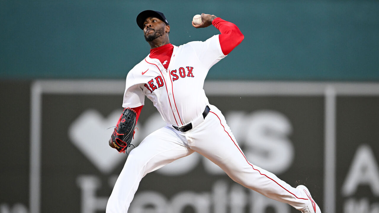FORT MYERS, FLORIDA - MARCH 12: Aroldis Chapman #44 of the Boston Red Sox throws a pitch during the fifth inning of a spring training game against the Minnesota Twins at JetBlue Park at Fenway South on March 12, 2025 in Fort Myers, Florida.
