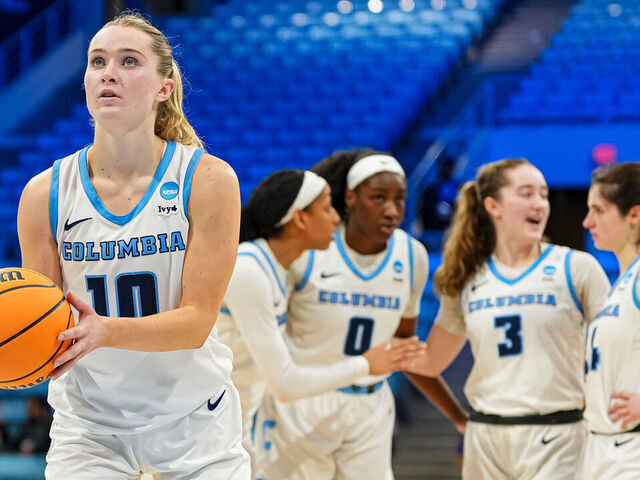 CHAPEL HILL, NORTH CAROLINA - MARCH 20: Kitty Henderson #10 of the Columbia Lions prepares to shoot a free throw during the First Four round of the 2025 NCAA Women's Basketball Tournament between the Columbia Lions and the Washington Huskies held at Carmichael Arena on March 20, 2025 in Chapel Hill, North Carolina.