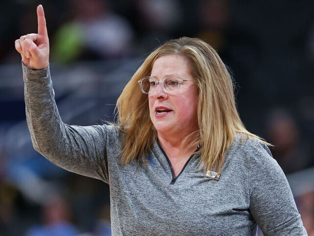 INDIANAPOLIS, INDIANA - MARCH 7: Head coach Cori Close of the UCLA Bruins coaches during the game against the Nebraska Cornhuskers in the Big Ten Women's Basketball Tournament quarterfinals at Gainbridge Fieldhouse on March 7, 2025 in Indianapolis, Indiana.
