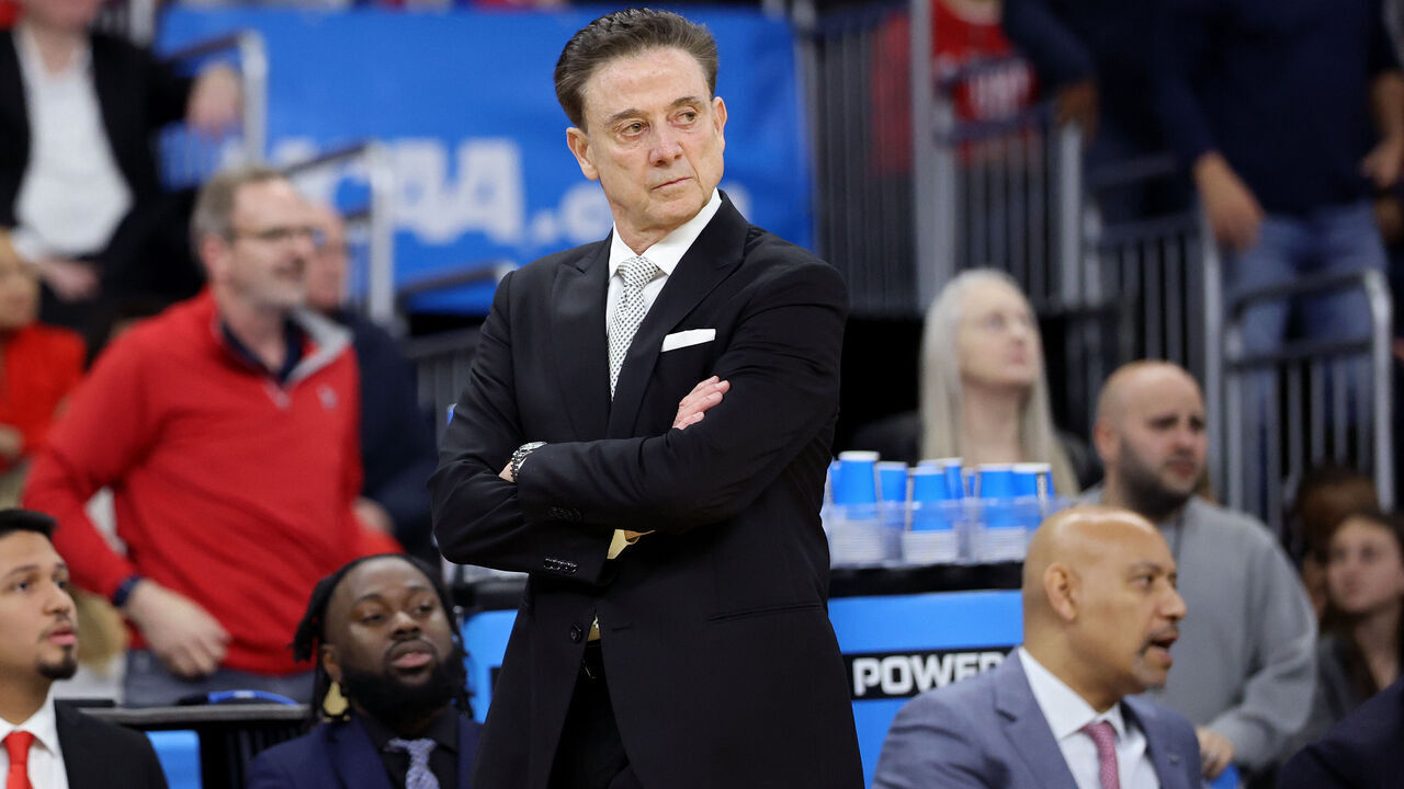 PROVIDENCE, RHODE ISLAND - MARCH 20: Head coach Rick Pitino of St. John's Red Storm looks on during the first half in the first round of the NCAA Men's Basketball Tournament against the Omaha Mavericks at Amica Mutual Pavillion on March 20, 2025 in Providence, Rhode Island.