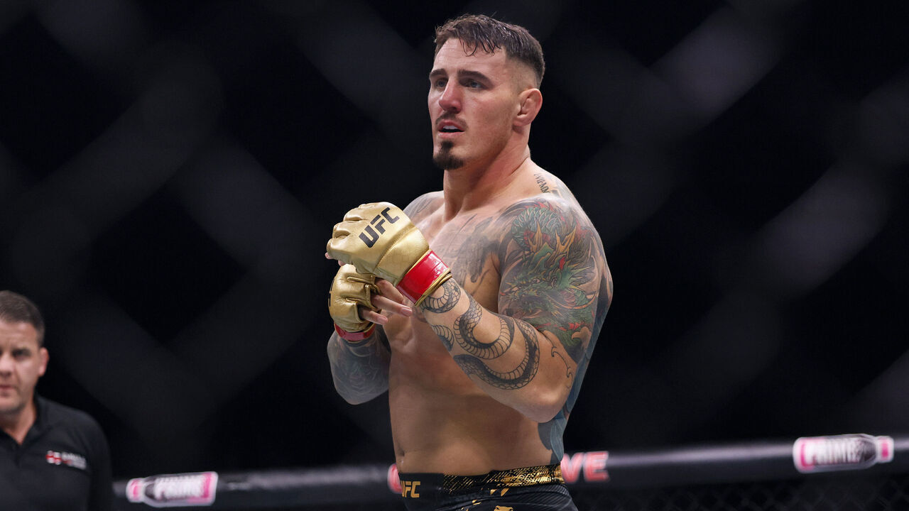 Tom Aspinall during the Heavyweight fight at the Co-op Live Arena, Manchester. Picture date: Saturday July 27, 2024.