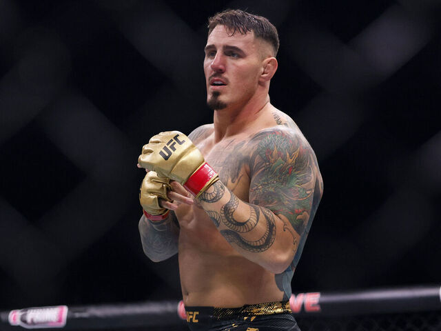 Tom Aspinall during the Heavyweight fight at the Co-op Live Arena, Manchester. Picture date: Saturday July 27, 2024.