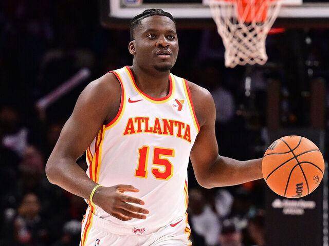 ATLANTA, GA - FEBRUARY 24: Clint Capela #15 of the Atlanta Hawks handles the ball during the game against the Miami Heat on February 24, 2025 at State Farm Arena in Atlanta, Georgia. NOTE TO USER: User expressly acknowledges and agrees that, by downloading and/or using this Photograph, user is consenting to the terms and conditions of the Getty Images License Agreement. Mandatory Copyright Notice: Copyright 2025 NBAE
