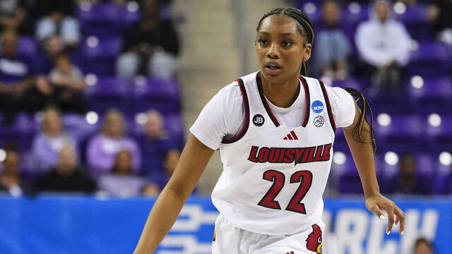FORT WORTH, TEXAS - MARCH 21: Tajianna Roberts #22 of the Louisville Cardinals brings the ball up court while playing against the Nebraska Cornhuskers during the First Round of the 2025 NCAA Women's Basketball Tournament held on March 21, 2025 in Fort Worth, Texas.