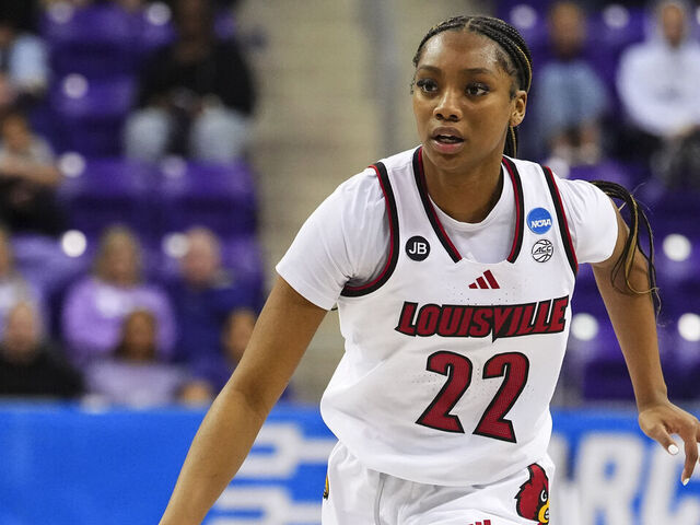 FORT WORTH, TEXAS - MARCH 21: Tajianna Roberts #22 of the Louisville Cardinals brings the ball up court while playing against the Nebraska Cornhuskers during the First Round of the 2025 NCAA Women's Basketball Tournament held on March 21, 2025 in Fort Worth, Texas.